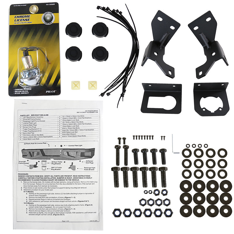 2007-2018 Chevrolet Silverado 1500 Black Heavy Duty Steel Rear Step Bumper w/ License Lamp