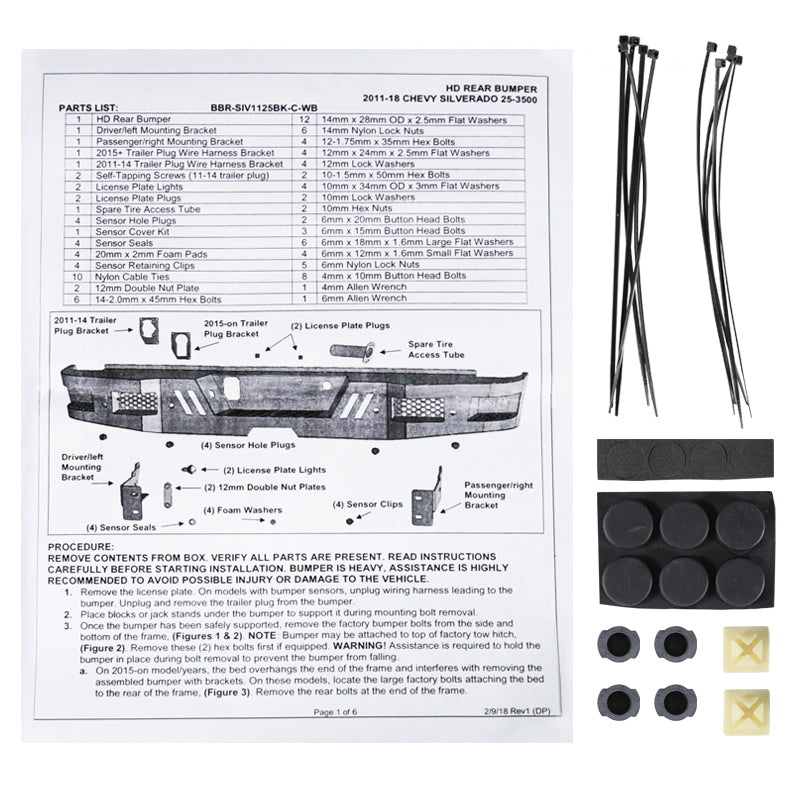 2011-2019 Chevrolet Silverado/ GMC Sierra 2500/3500 Black Heavy Duty Steel Rear Step Bumper w/ License Lamps