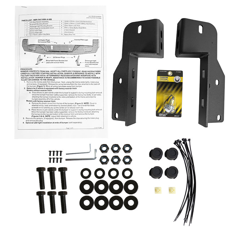 2016-2021 Toyota Tacoma Black Heavy Duty Steel Rear Step Bumper w/ License Lamp