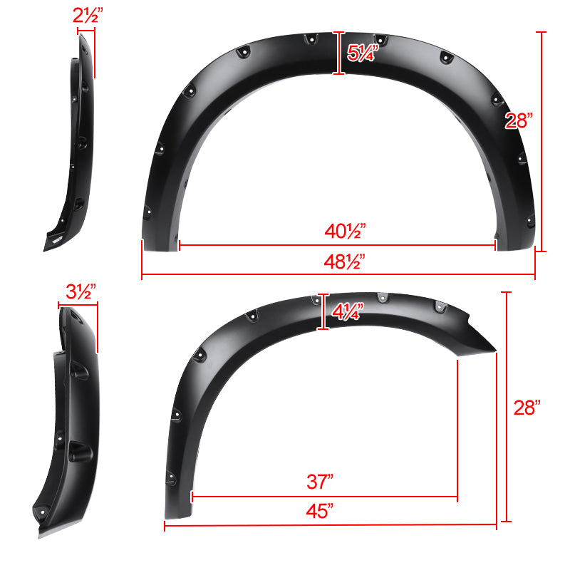 2010-2017 Dodge RAM 2500/3500 Smooth Rivet Style Fender Flares