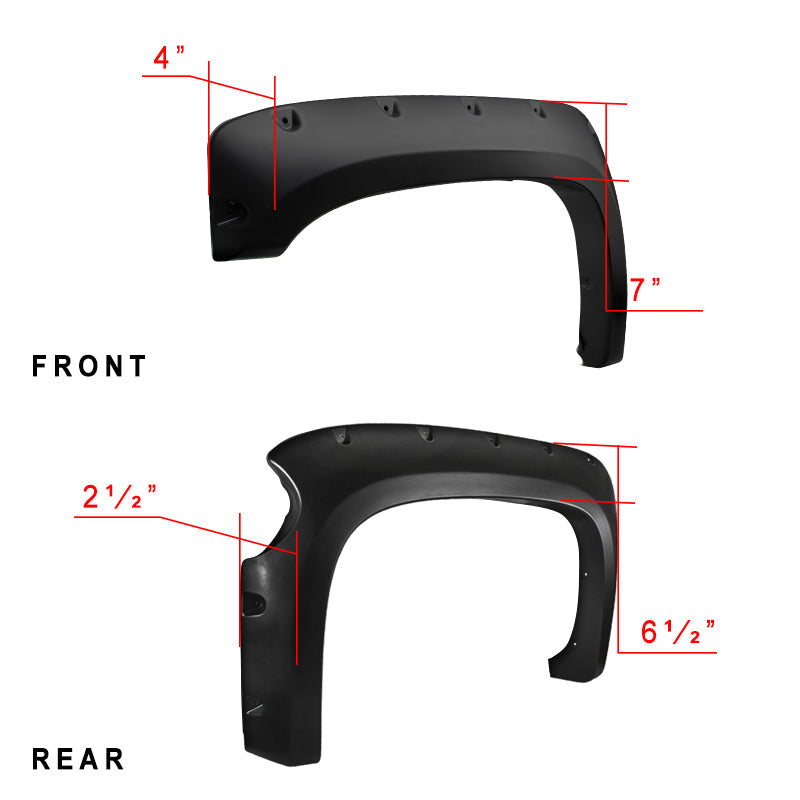 2007-2013 Chevrolet Silverado 1500 69.3" Fleetside Black Smooth Polypropylene Fender Flares