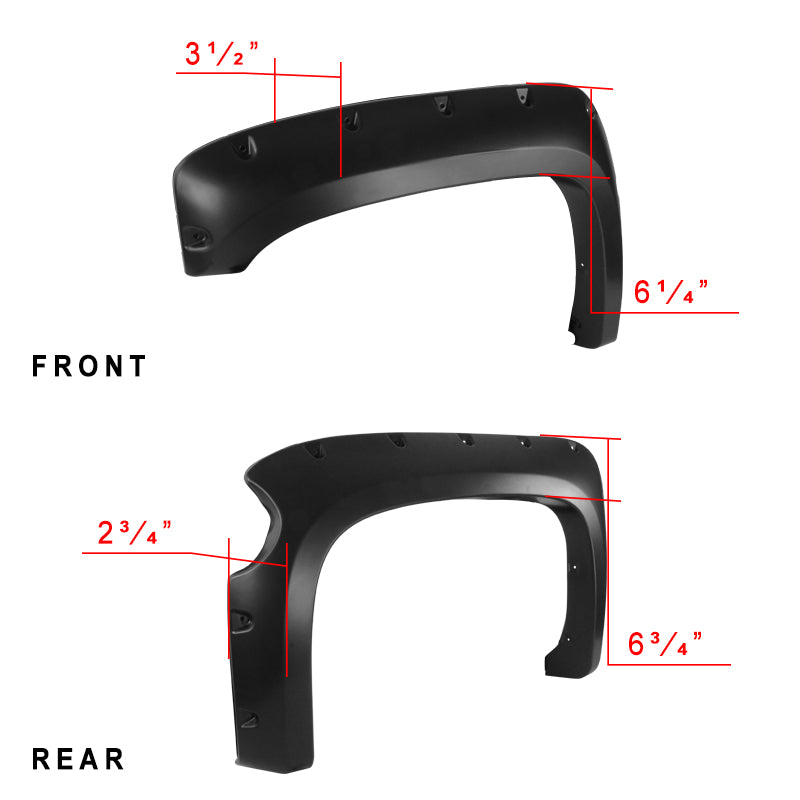 2014-2018 Chevrolet Silverado 2500HD/3500HD Short Bed Smooth Rivet Style Fender Flares