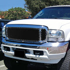 1999-2004 F-250/F-350/F-450/F-550/Excursion Rivet Style Black Stainless Steel 3PC Mesh Grille Insert