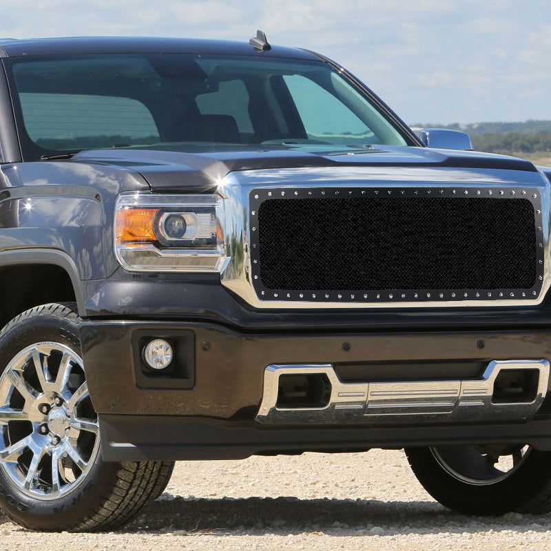2014-2015 GMC Sierra 1500 Rivet Style Black Stainless Steel Mesh Grille Insert