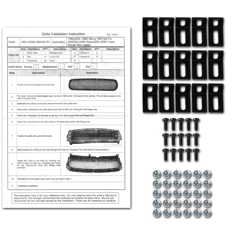 1999-2006 GMC Sierra/Yukon/Yukon XL Rivet Style Black Stainless Steel Mesh Grille Insert