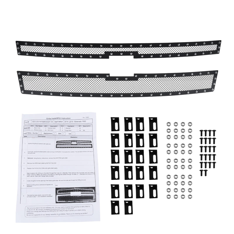 2014-2015 Chevrolet Silverado 1500 Rivet Style Stainless Steel 2PC Mesh Grille Insert (Black V2)