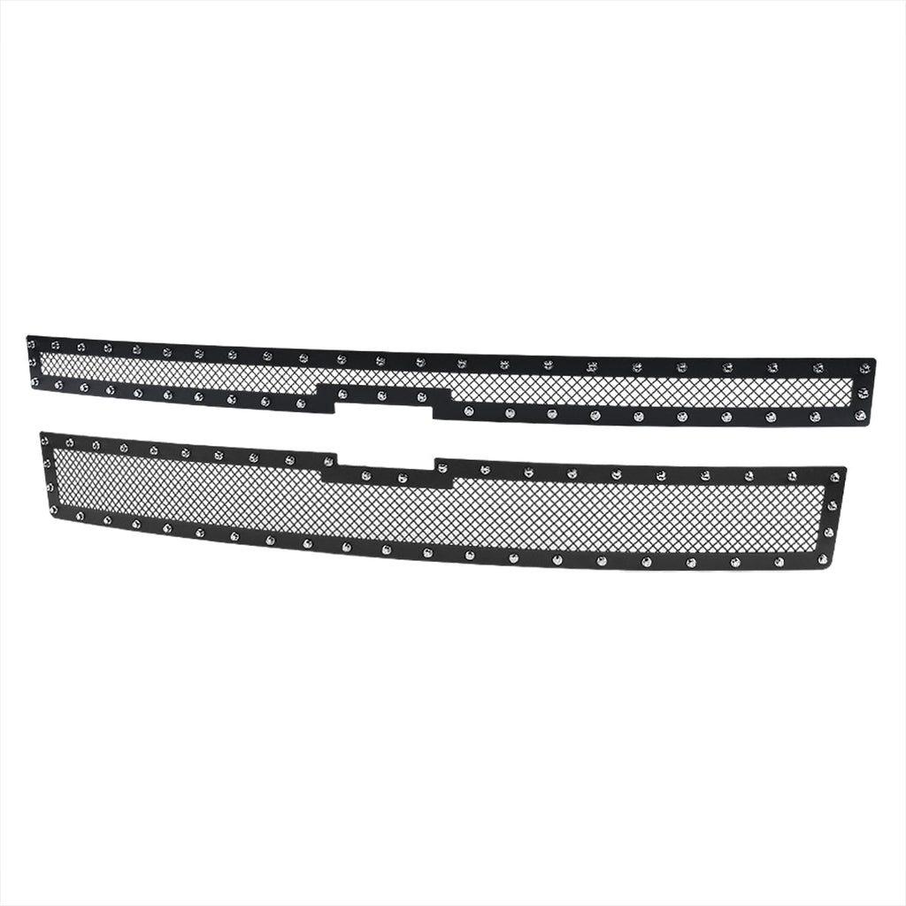 2014-2015 Chevrolet Silverado 1500 Rivet Style Stainless Steel 2PC Mesh Grille Insert (Black V2)