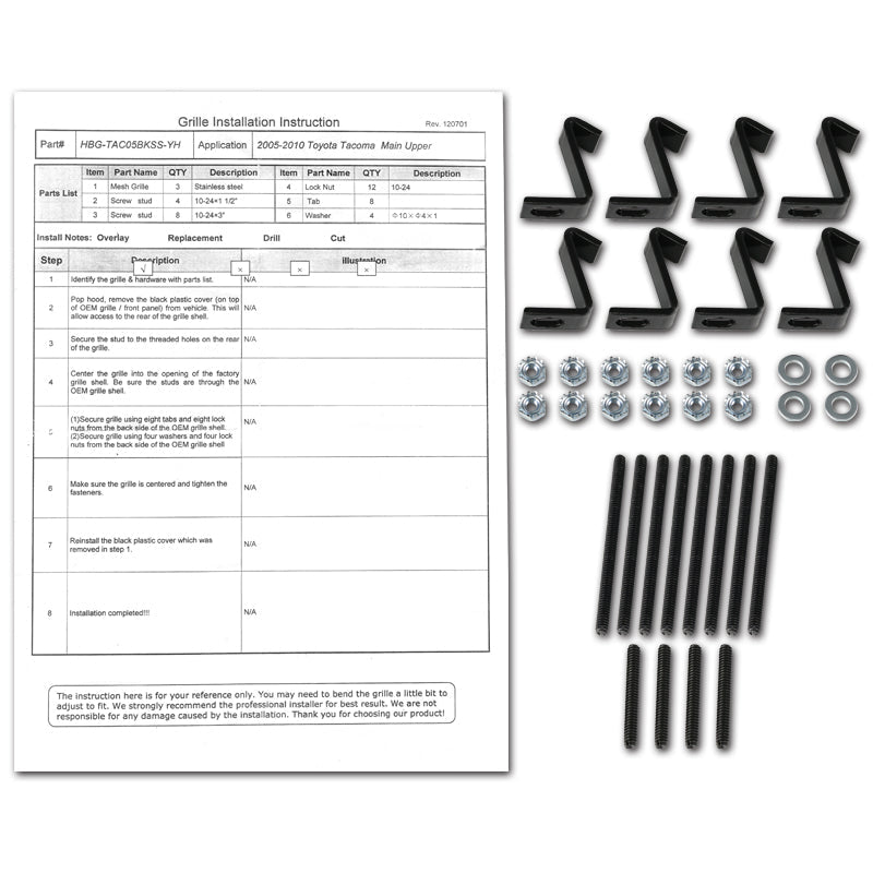 2005-2011 Toyota Tacoma Rivet Style Stainless Steel 3PC Mesh Grille insert (Black)