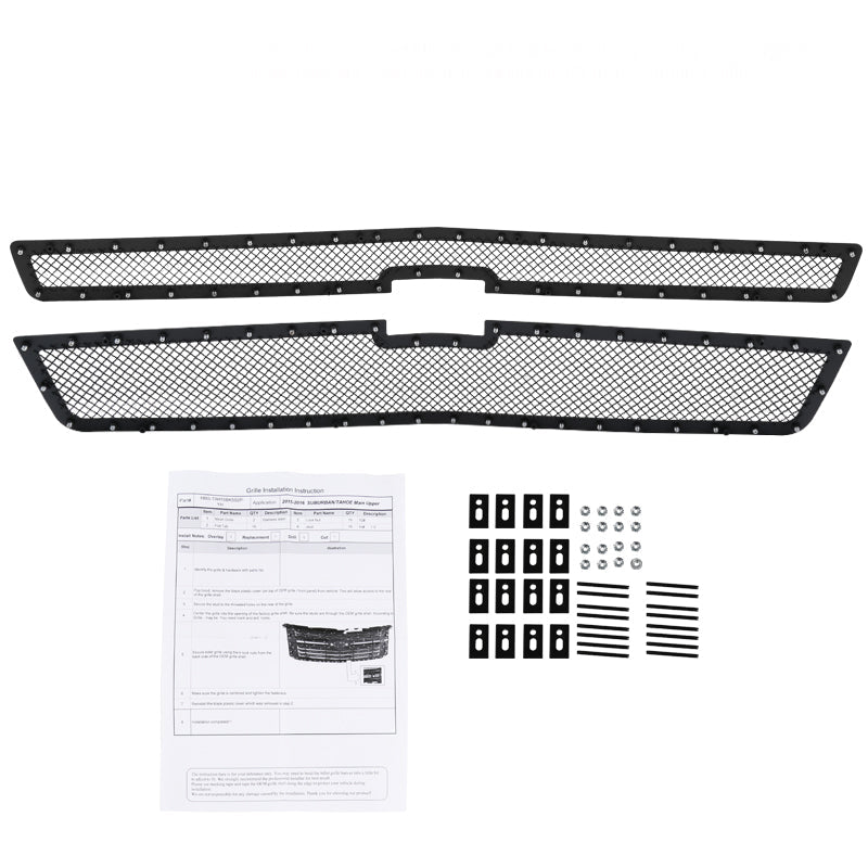2015-2018 Chevrolet Suburban/Tahoe Rivet Style Black Stainless Steel 2PC Mesh Grille Insert