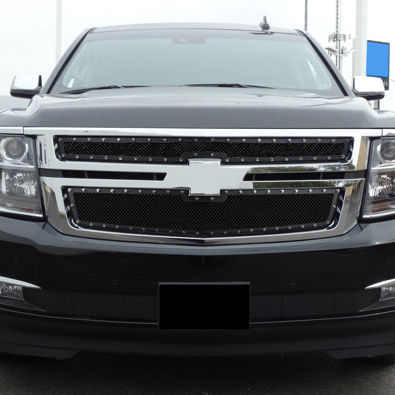 2015-2018 Chevrolet Suburban/Tahoe Rivet Style Black Stainless Steel 2PC Mesh Grille Insert