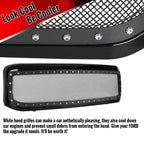 1999-2004 Ford F-250/F-350/Excursion Black ABS Rivet Style Grille w/ Stainless Steel Mesh
