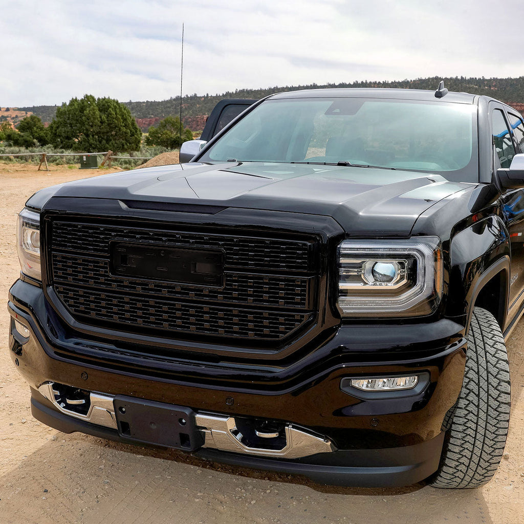 2016-2018 GMC Sierra 1500 Glossy Black Mesh Denali Style Hood Replacement Grille