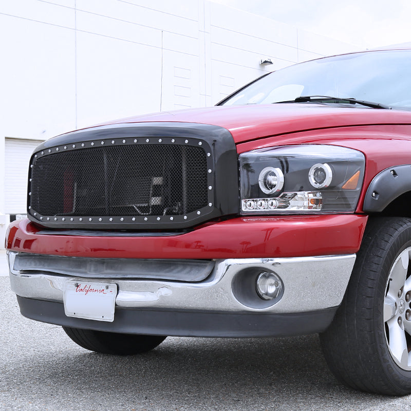 2006-2008 Dodge RAM Glossy Black ABS Rivet Style Grille w/ Stainless Steel Mesh