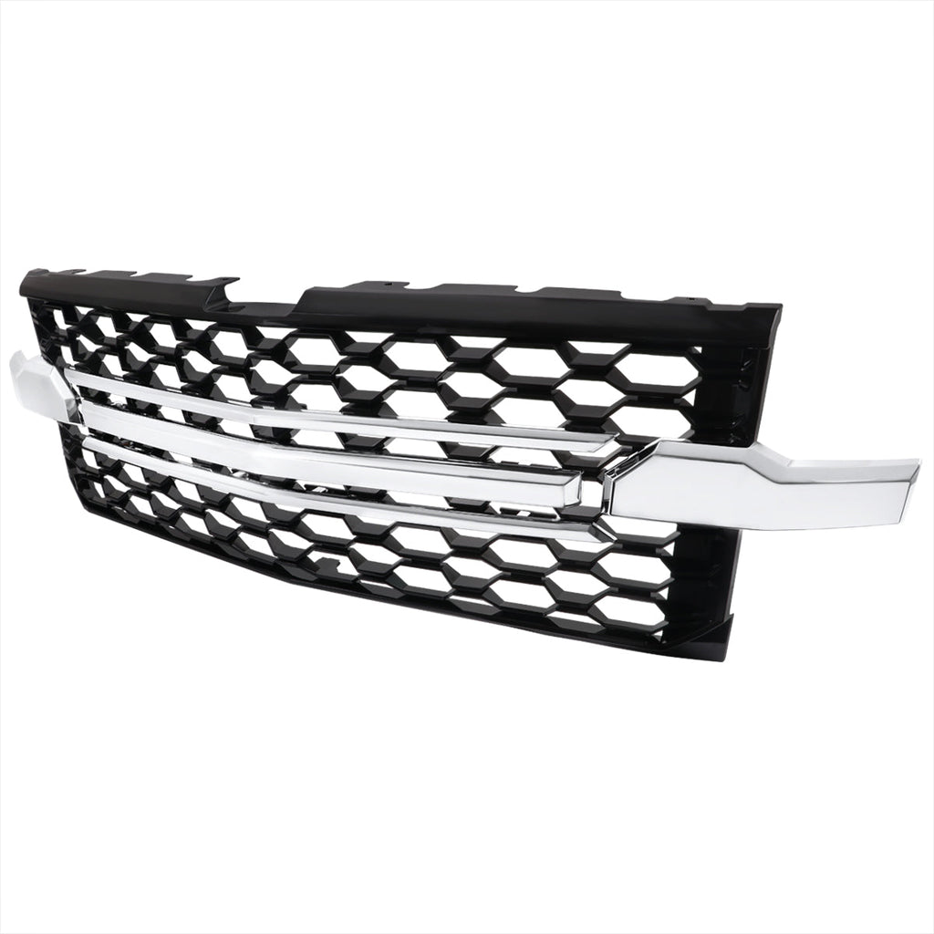 2019-2022 Chevrolet Silverado 1500 WT Glossy Black Honeycomb Hood Grille w/ Chrome Trim