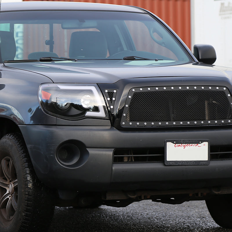 2005-2011 Toyota Tacoma Glossy Black ABS Rivet Style Grille w/ Stainless Steel Mesh