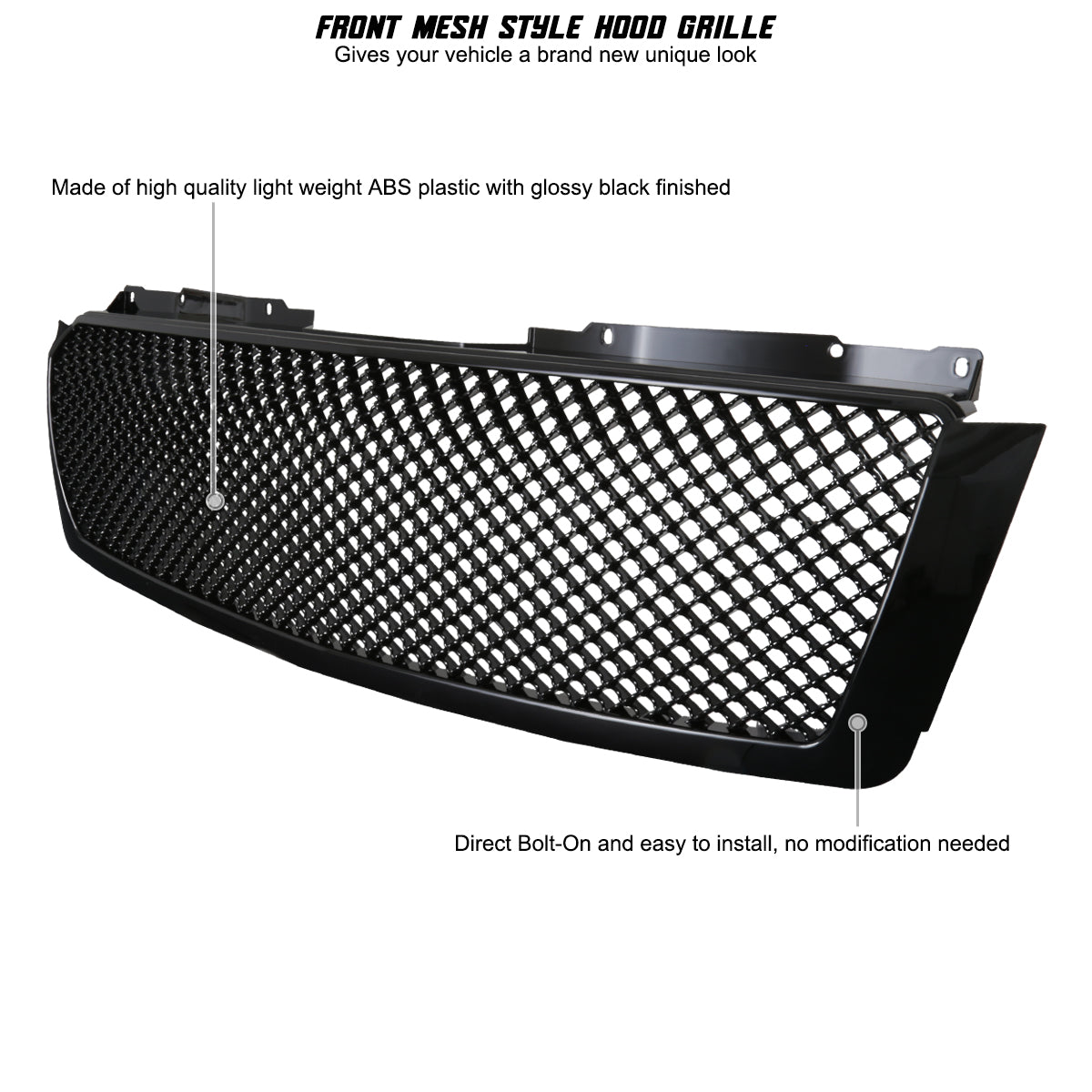 2007-2013 Chevrolet Avalanche/ 2007-2014 Tahoe Suburban Glossy Black ABS Honeycomb Mesh Grille