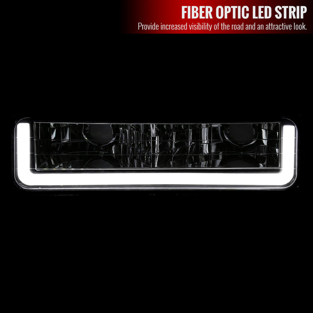 1988-1998 Chevrolet C10 GMC C/K LED Strip Bumper Corner Signal Lights (Chrome Housing/Clear Lens)