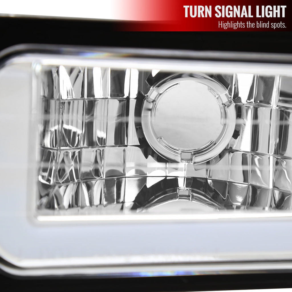 1988-1998 Chevrolet C10 GMC C/K LED Strip Bumper Corner Signal Lights (Chrome Housing/Clear Lens)