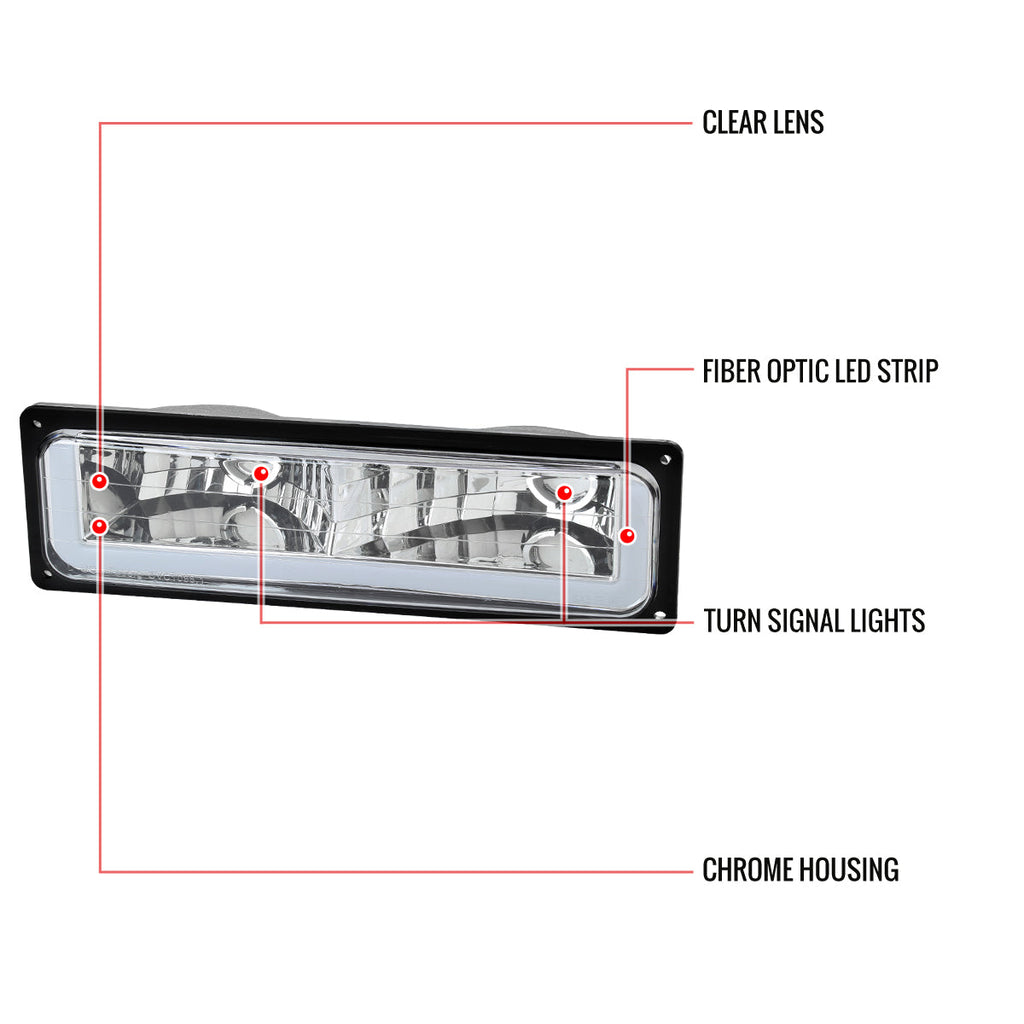 1988-1998 Chevrolet C10 GMC C/K LED Strip Bumper Corner Signal Lights (Chrome Housing/Clear Lens)