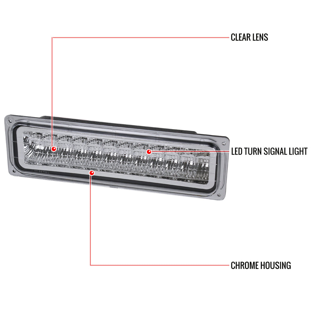 1988-1998 Chevrolet C/K Blazer/Tahoe/Silverado GMC Sierra/Yukon LED Bumper Lights (Chrome Housing/Clear Lens)