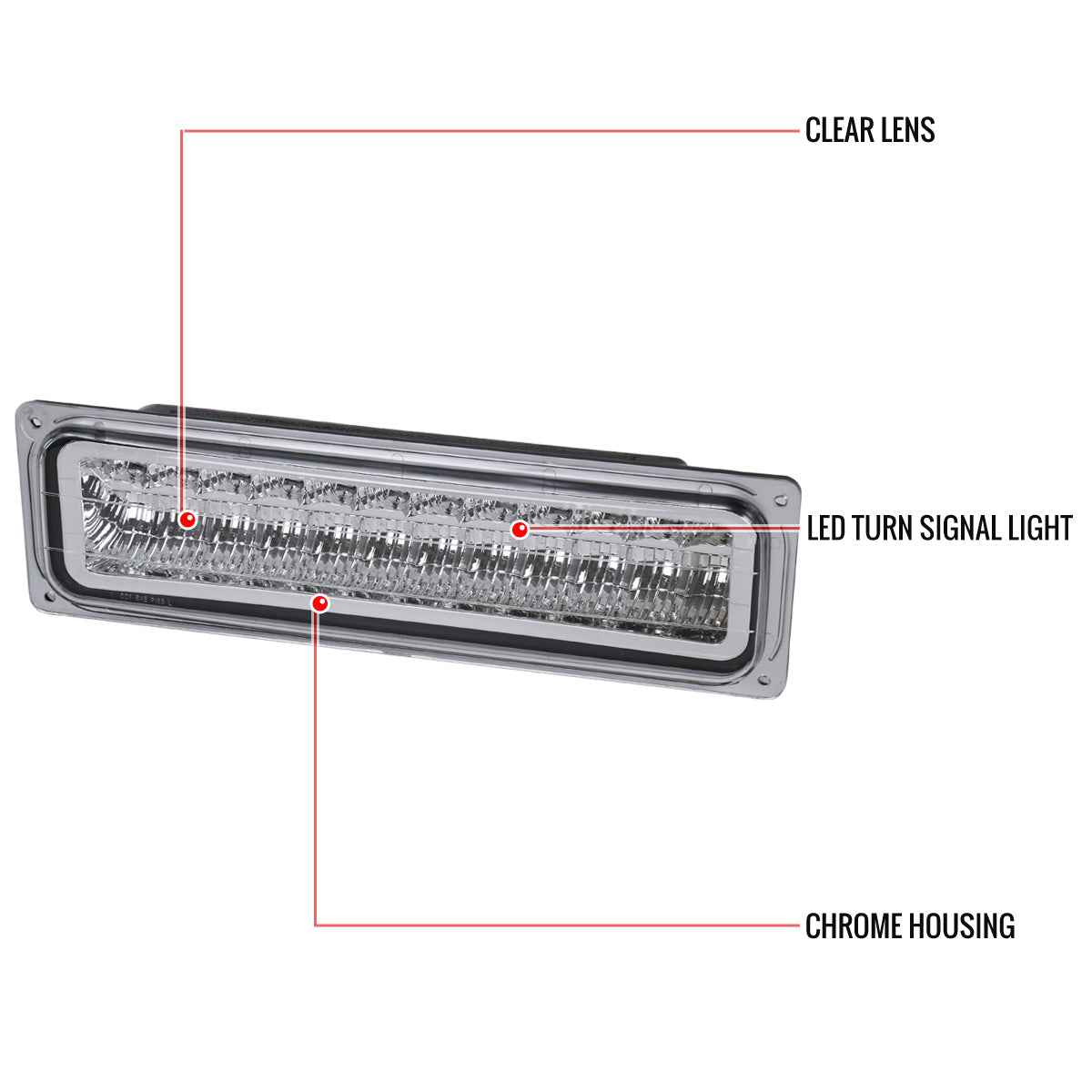 1988-1998 Chevrolet C/K Blazer/Tahoe/Silverado GMC Sierra/Yukon LED Bumper Lights (Chrome Housing/Clear Lens)