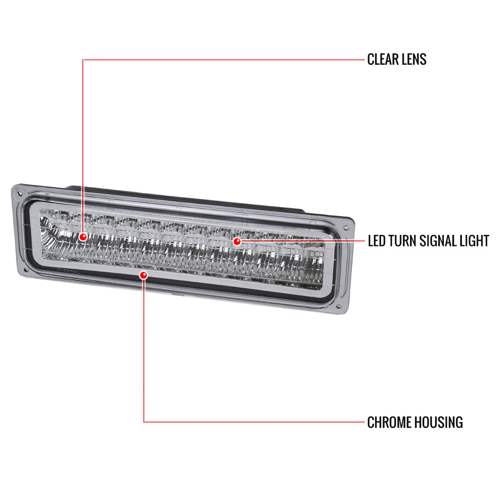 1988-1998 Chevrolet C/K Blazer/Tahoe/Silverado GMC Sierra/Yukon LED Bumper Lights (Chrome Housing/Clear Lens)