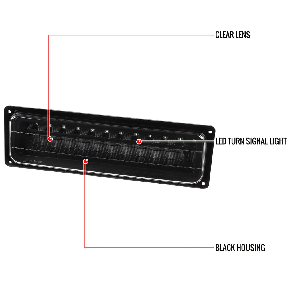 1988-1999 Chevrolet C/K Blazer/Tahoe/Silverado GMC Sierra/Yukon LED Bumper Lights (Matte Black Housing/Clear Lens)