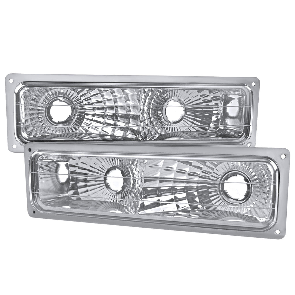 1988-1999 Chevrolet C/K C10/Suburban/Silverado/Tahoe GMC Sierra/Yukon Bumper Lights (Chrome Housing/Clear Lens)