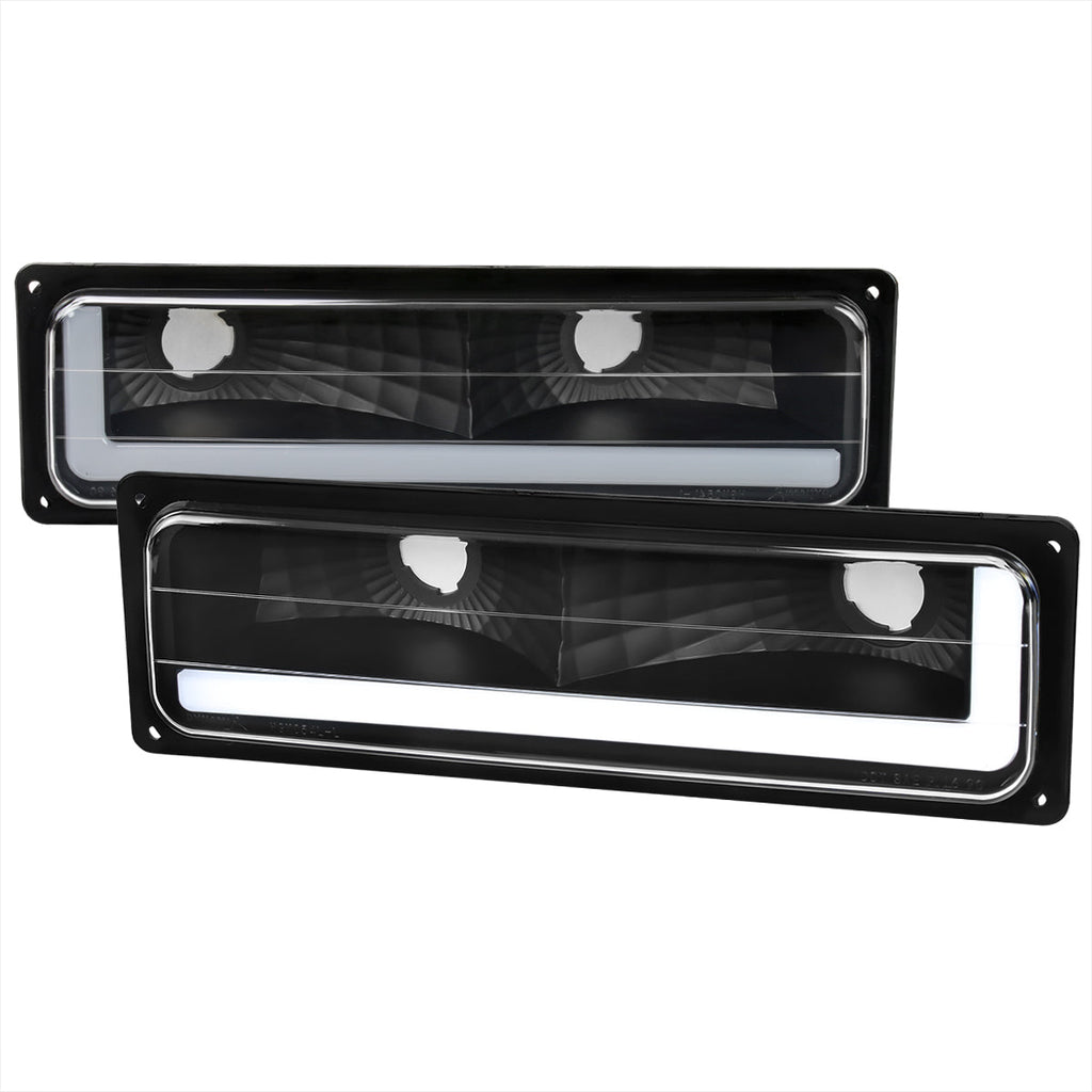 1988-1998 Chevrolet/GMC C10 C/K LED Strip Bumper Corner Signal Lights (Matte Black Housing/Clear Lens)