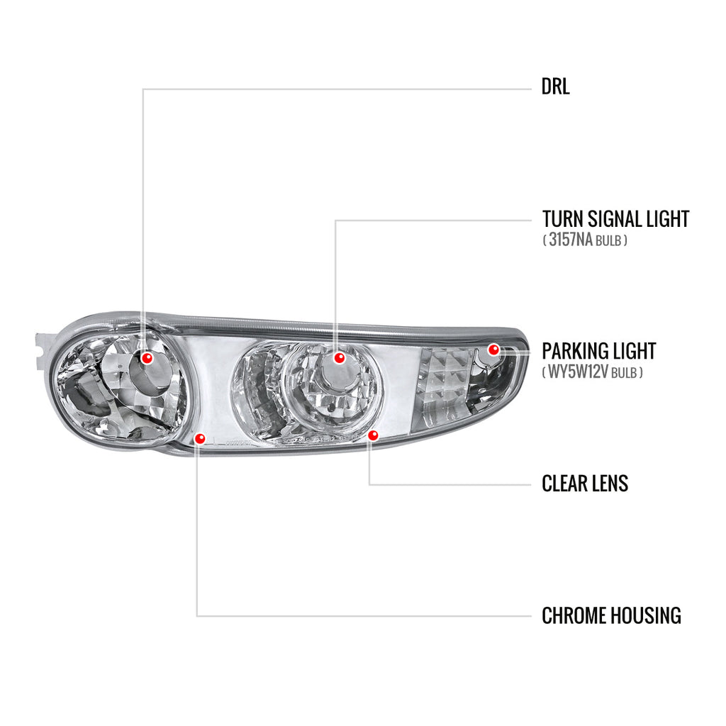 2000-2006 GMC Sierra/Yukon/Yukon XL Denali Bumper Lights (Chrome Housing/Clear Lens)