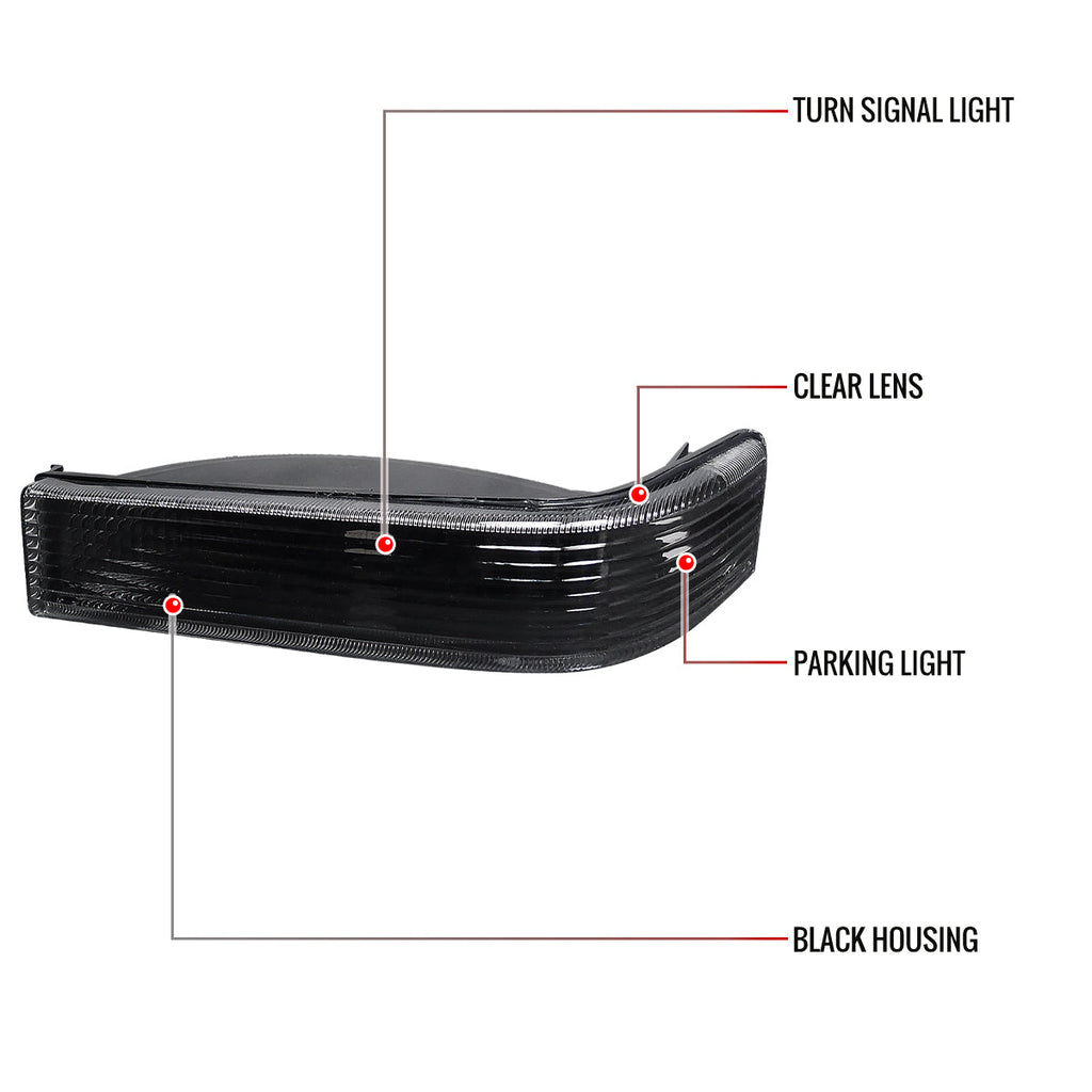 1993-1996 Jeep Grand Cherokee Bumper Signal Lights (Matte Black Housing/Clear Lens)
