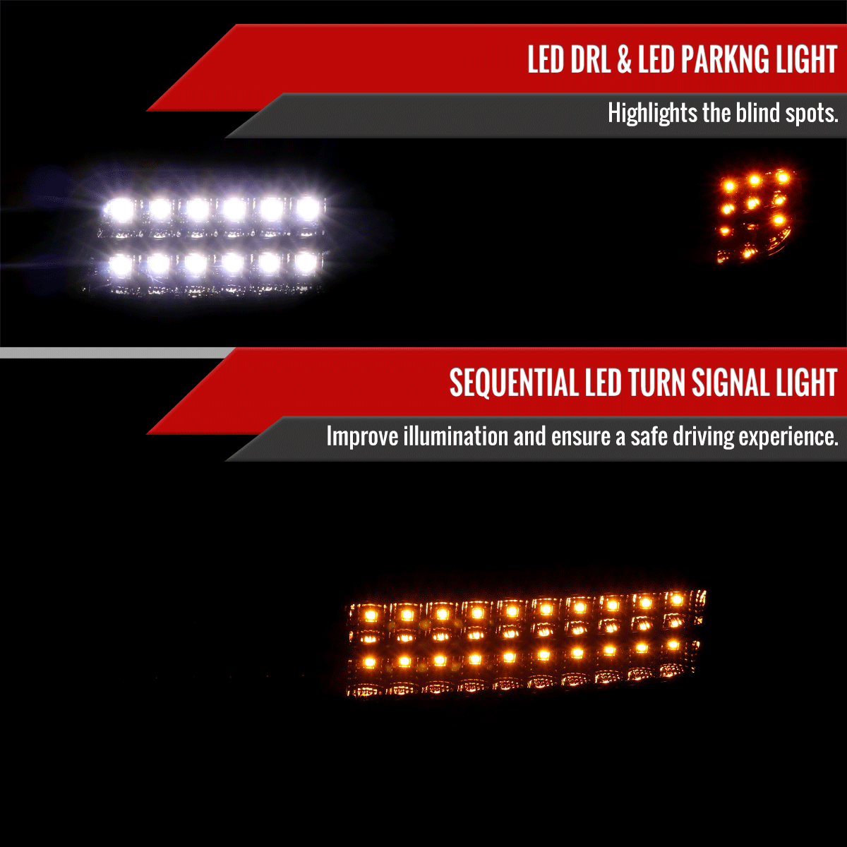 1999-2007 GMC Sierra/Yukon/Yukon XL Bumper Lights w/ Sequential Turn Signal Lights (Matte Black Housing/Clear Lens)