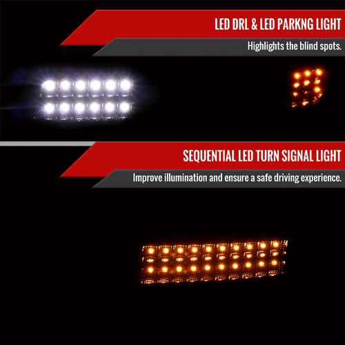 1999-2007 GMC Sierra/Yukon/Yukon XL Bumper Lights w/ Sequential Turn Signal Lights (Glossy Black Housing/Smoked Lens)