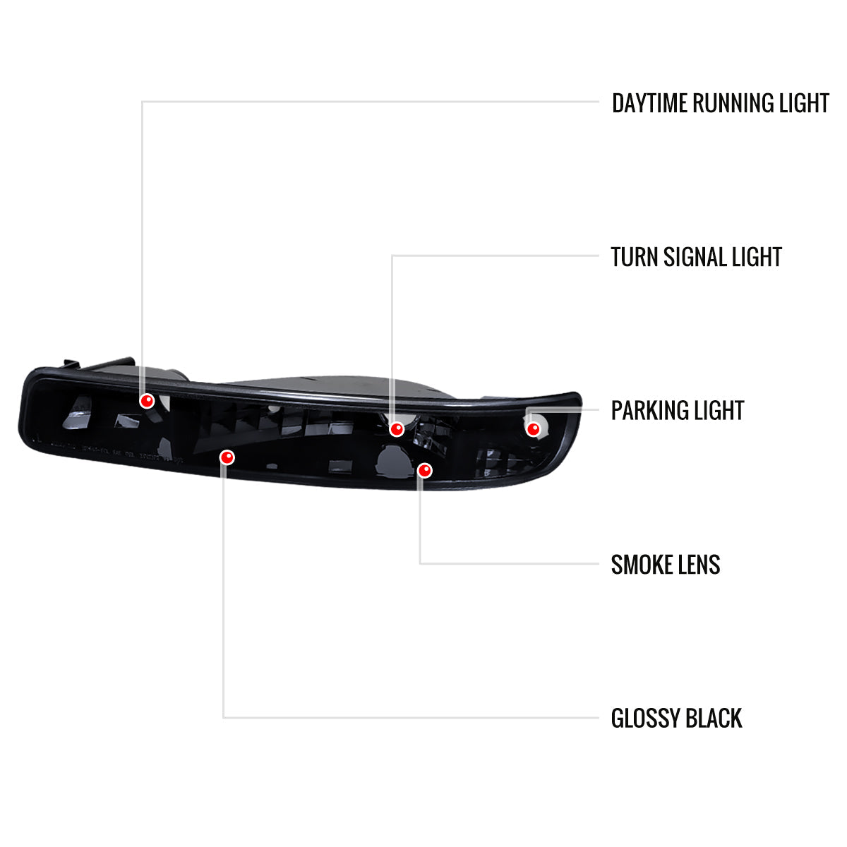 1999-2007 GMC Sierra/Yukon/Yukon XL Bumper Lights (Glossy Black Housing/Smoked Lens)