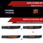 1999-2006 GMC Sierra/ 2000-2006 Yukon/Yukon XL Dual Halo Projector Headlights with LED Sequential Turn Signal Bumper Lights (Matte Black Housing/Clear Lens)