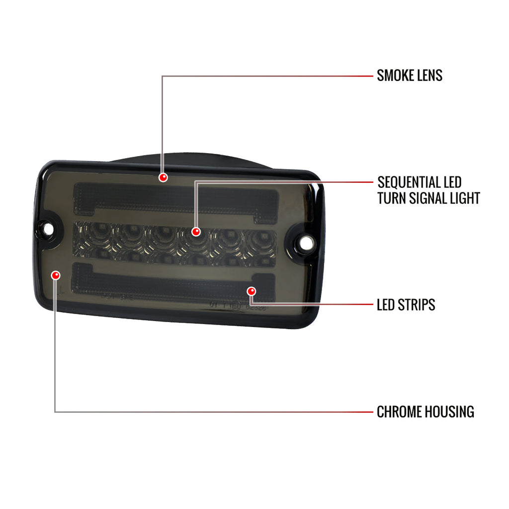 1997-2006 Jeep Wrangler Front Bumper LED Turn Signal Lights (Chrome Housing / Smoked Lens)