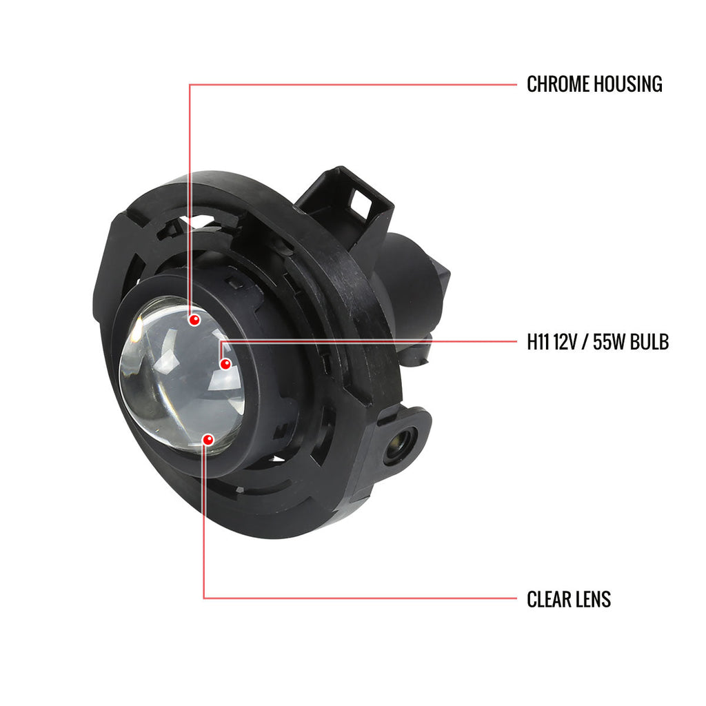 2011-2019 Chrysler 200/300 Dodge Challenger Jeep Grand Cherokee H11 Fog Lights (Chrome Housing/Clear Lens)