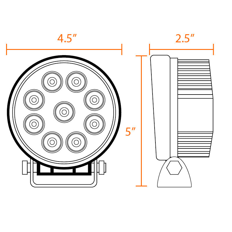 Universal Off Road 6000K Flood Beam 27W 9-LED Round Fog Light - 4PC (Black Aluminum Housing/Glass Lens)