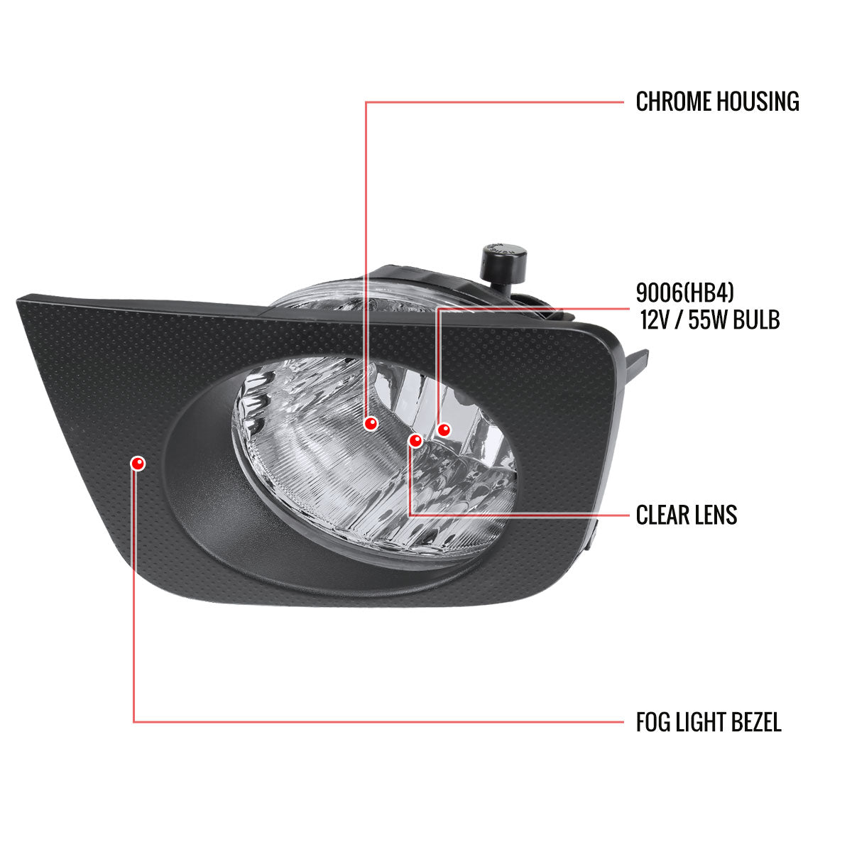 2006-2009 Toyota 4Runner 9006 HB4 Fog Lights Kit w/ Switch & Wiring Harness (Chrome Housing/Clear Lens)