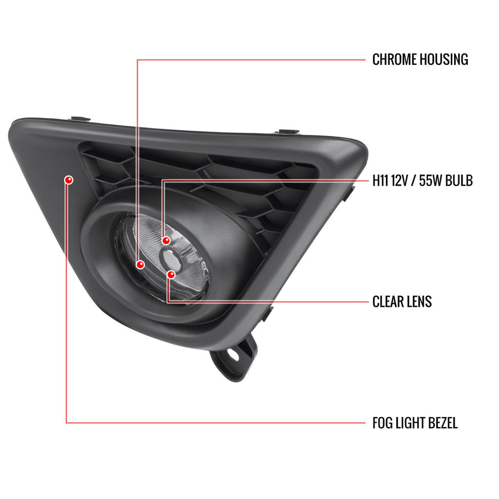 2013-2016 Mazda CX-5 H11 Fog Lights Kit w/ Switch & Wiring Harness (Chrome Housing/Clear Lens)