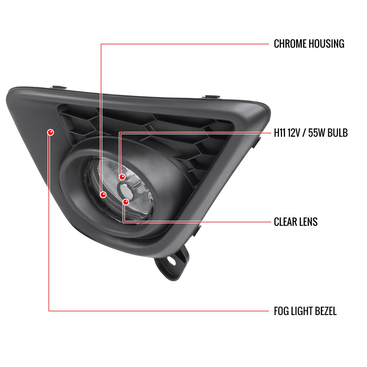 2013-2016 Mazda CX-5 H11 Fog Lights Kit w/ Switch & Wiring Harness (Chrome Housing/Clear Lens)
