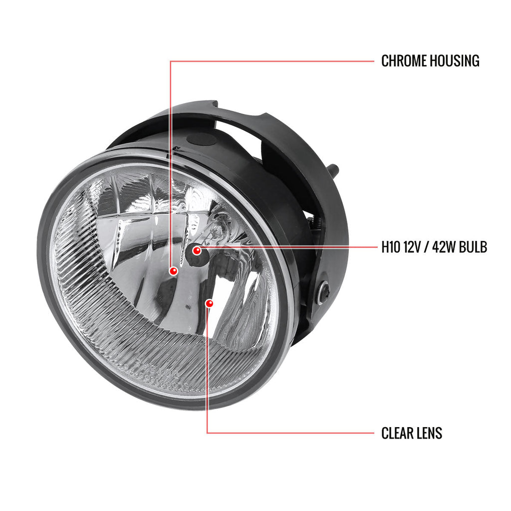 2007-2014 Ford Expedition/Ranger H10 Fog Lights Kit w/ Switch & Wiring Harness (Chrome Housing/Clear Lens)