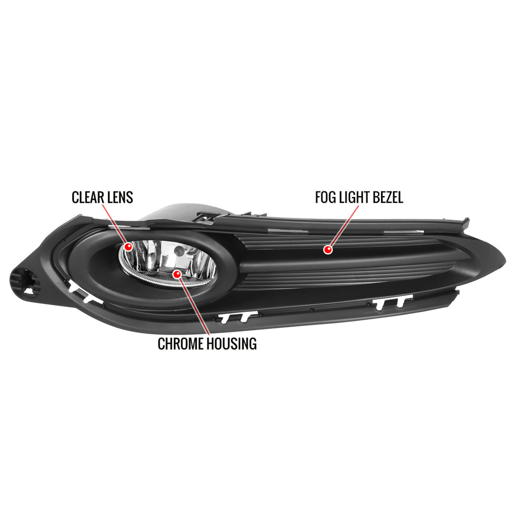 2016-2018 Honda HR-V/Vezel 12V/35W H8 Fog Lights Kit w/ Black Bezels (Chrome Housing/Clear Lens)