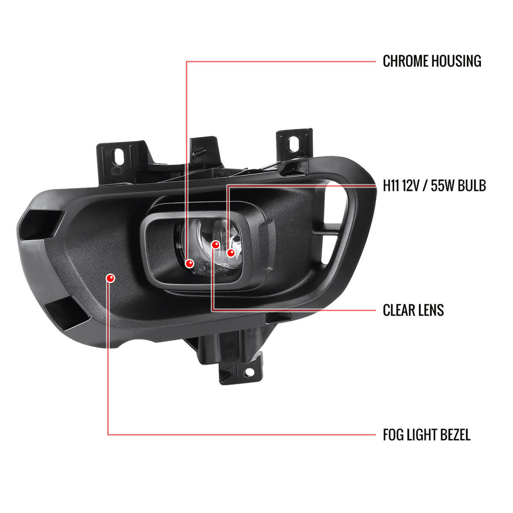 2019-2020 Ford Ranger H11 Fog Lights Kit w/ Switch & Wiring Harness (Chrome Housing/Clear Lens)
