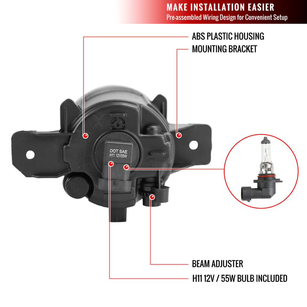 2014-2016 Nissan Rogue H11 Fog Lights Kit w/ Switch & Wiring Harness (Chrome Housing/Clear Lens)