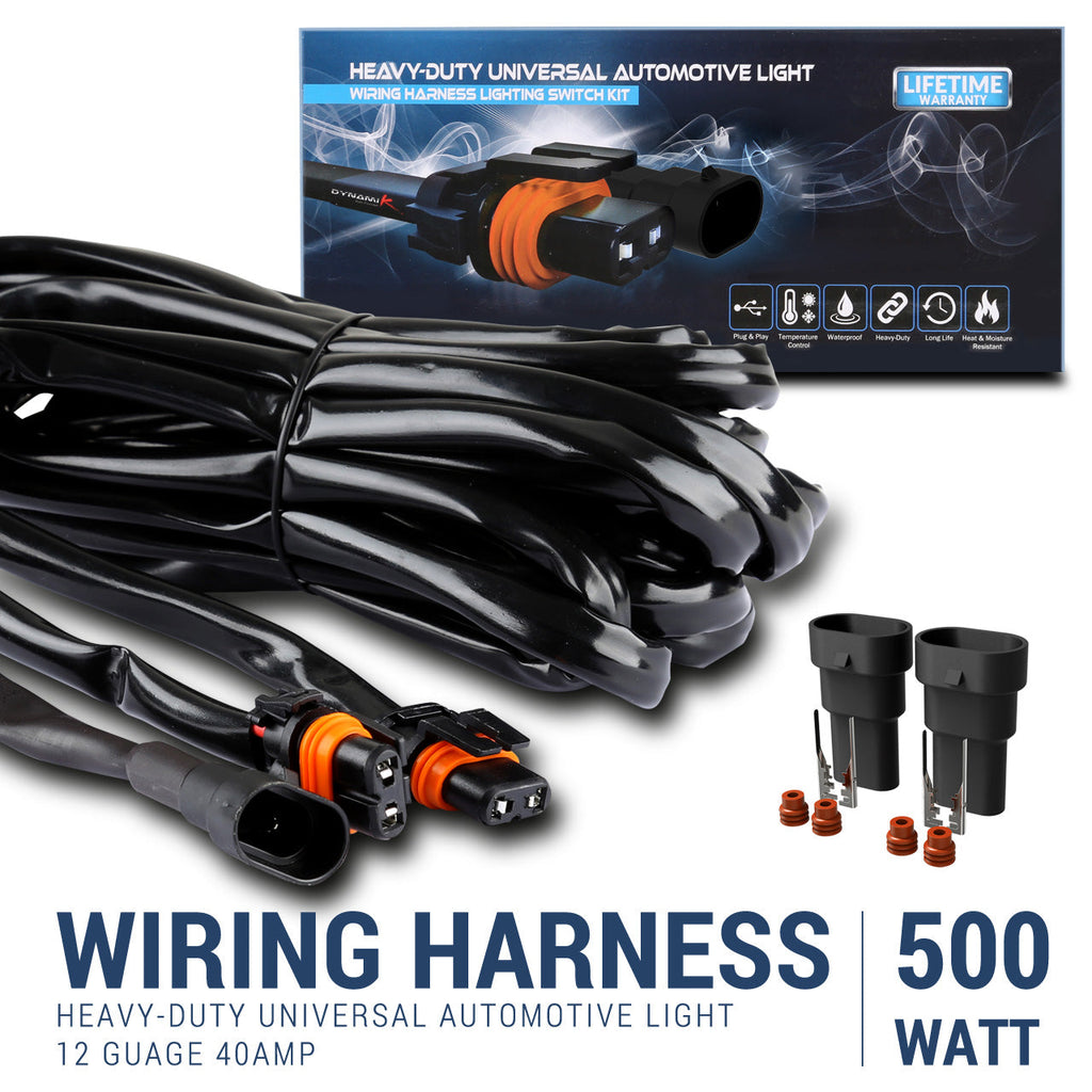 Universal 10' 12 Gauge Fog Lights Wiring Harness w/ 2 Connectors