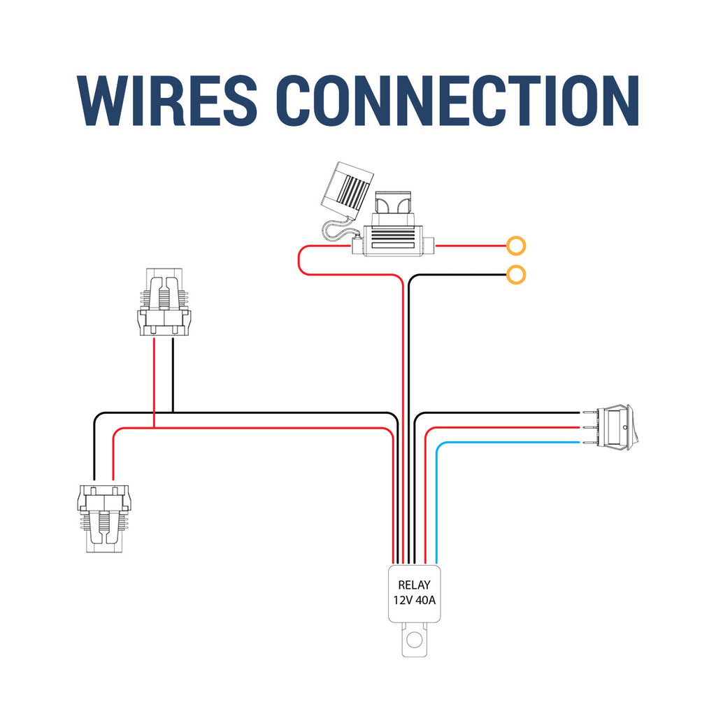 Universal 9' 14 Gauge Fog Lights Wiring Harness Kit w/ 2 Connectors, Fuse, On/Off Switch, & Relay