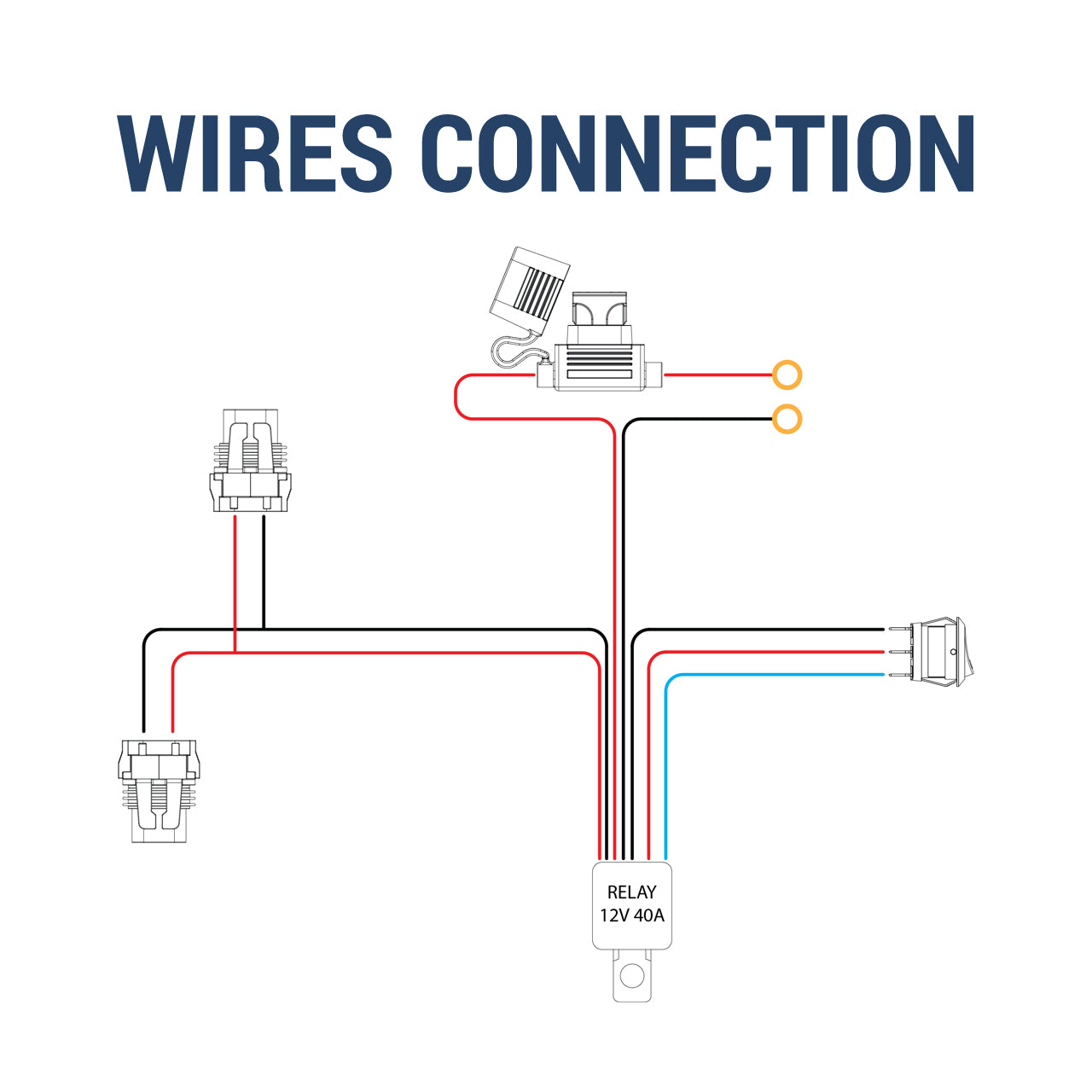 Universal 9' 14 Gauge Fog Lights Wiring Harness Kit w/ 2 Connectors, Fuse, On/Off Switch, & Relay