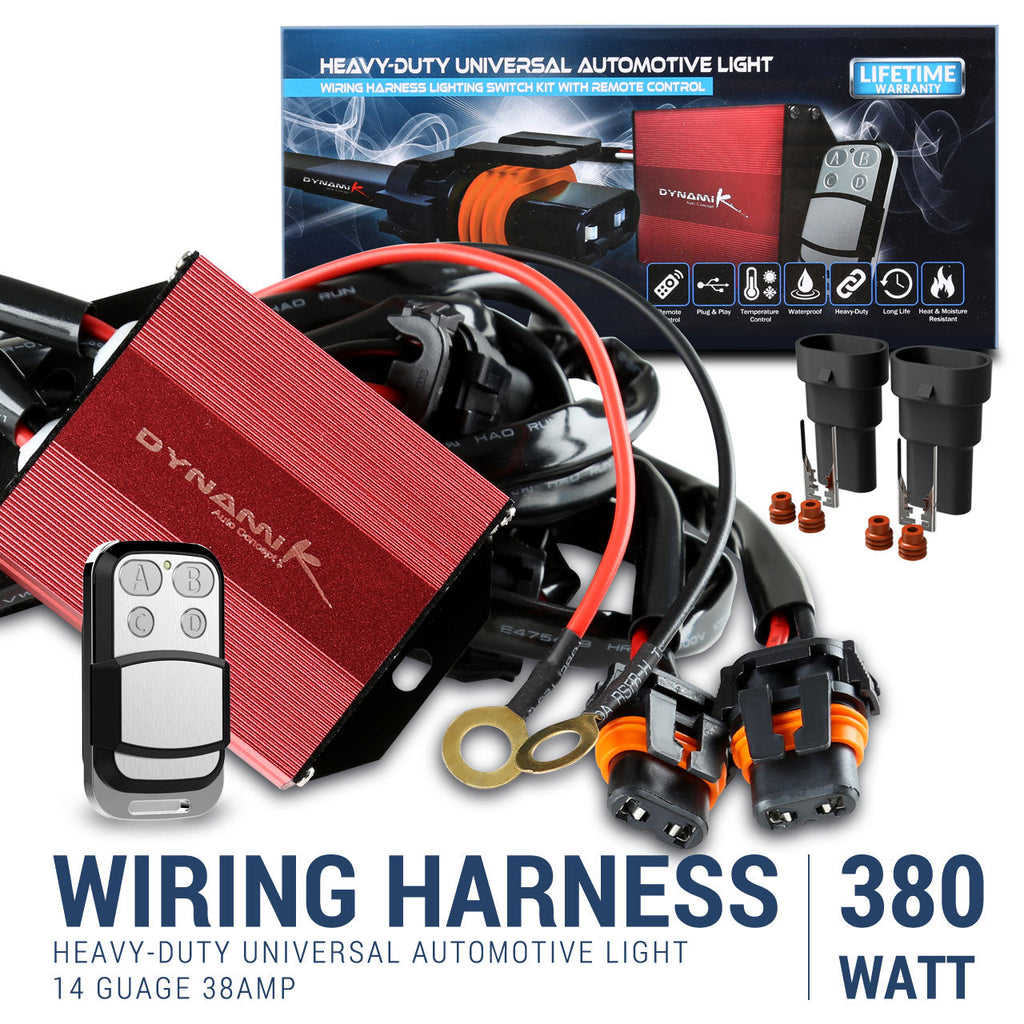 Universal 9' 14 Gauge Fog Lights Wiring Harness Kit w/ 2 Connectors, Fuse, Relay, & Remote