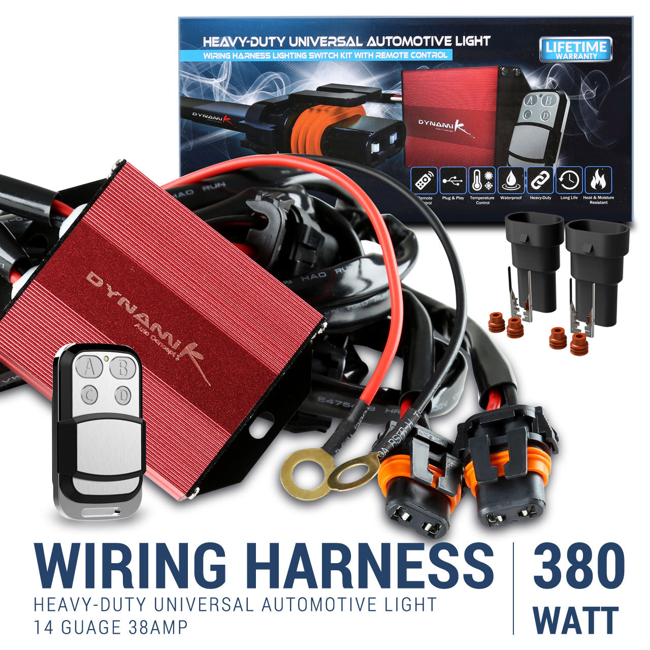 Universal 9' 14 Gauge Fog Lights Wiring Harness Kit w/ 2 Connectors, Fuse, Relay, & Remote